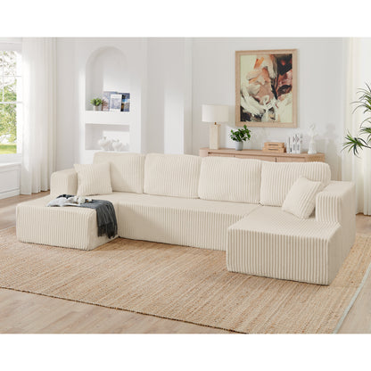 U shape Modular Sectional Sofa, Compressed Sectional Sofa Modern Minimalist Style Corduroy Couch, Sleeper Sofa for Living Room, Bedroom, Comfy Compressed Sofa Couch Space-Efficient Design-beige image 1