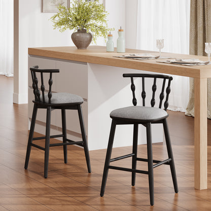 Doria Indoor Wooden Barstool, Black Finish With Grey Upholstery, Set of 2 image 1