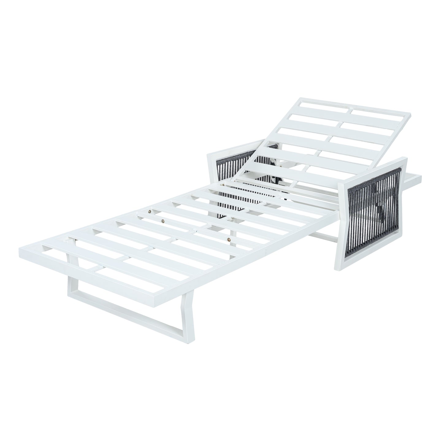White Iron Outdoor Chaise Lounger Frame with Black Rope Armrests, Adjustable Reclining Backrest, 400 LBS Weight Capacity, Patio Sun Lounge Frame Without Cushion image 1