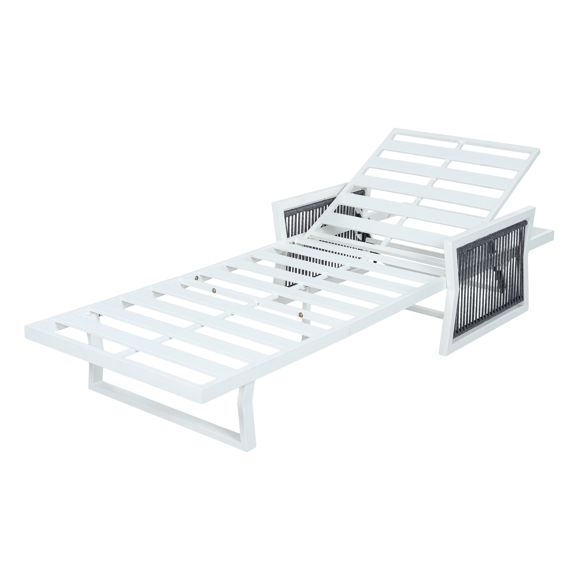 White Iron Outdoor Chaise Lounger Frame with Black Rope Armrests, Adjustable Reclining Backrest, 400 LBS Weight Capacity, Patio Sun Lounge Frame Without Cushion image 1