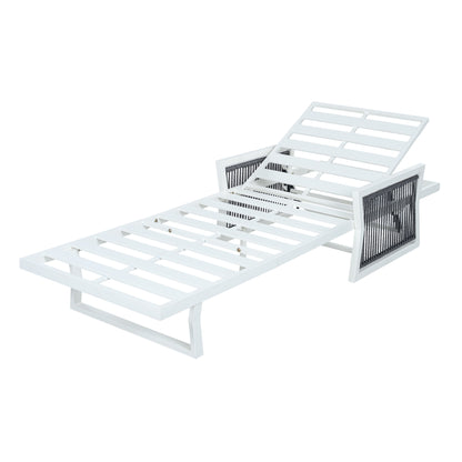 White Iron Outdoor Chaise Lounger Frame with Black Rope Armrests, Adjustable Reclining Backrest, 400 LBS Weight Capacity, Patio Sun Lounge Frame Without Cushion image 1