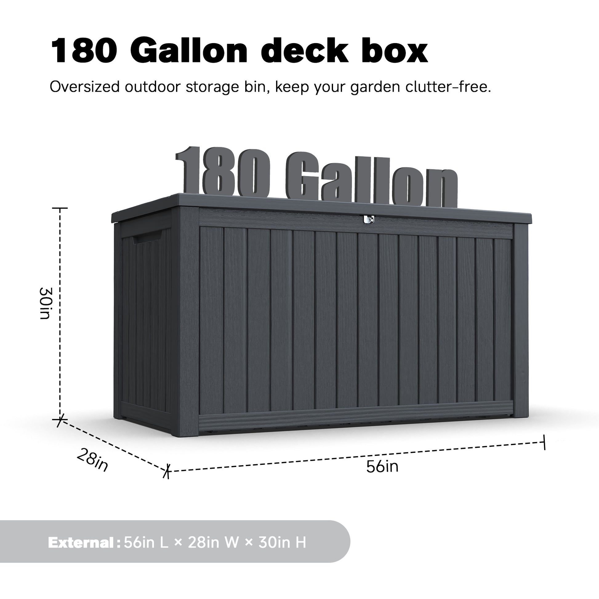 180 Gallon Large Outdoor Storage XXL Deck Box for Patio Furniture, Outdoor Cushions, Garden Tools and Sports/Pools Equipment, Waterproof Resin, Lockable, Black image 2