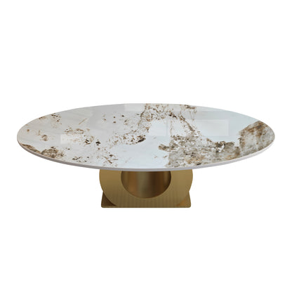 Modern 49.2" Oval Sintered Stone Coffee Table with Stainless Steel Base, Center Table for Living Room image 7