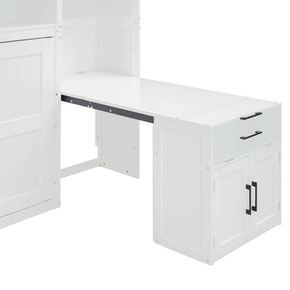 Twin Size Murphy Bed Wall Bed with Closet, Drawers & Desk-White(OLD SKU:LP000595AAK-2) image 9
