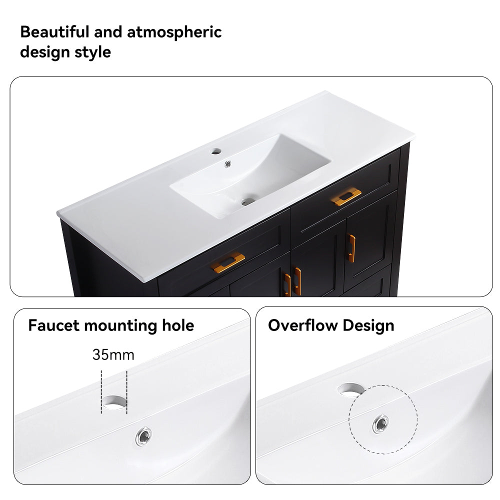 48" Black Bathroom Vanity with Resin sink Combo, Abundant Storage Cabinet -4 Soft close doors and 4 drawers image 9