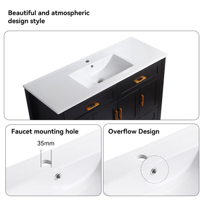 48" Black Bathroom Vanity with Resin sink Combo, Abundant Storage Cabinet -4 Soft close doors and 4 drawers image 9