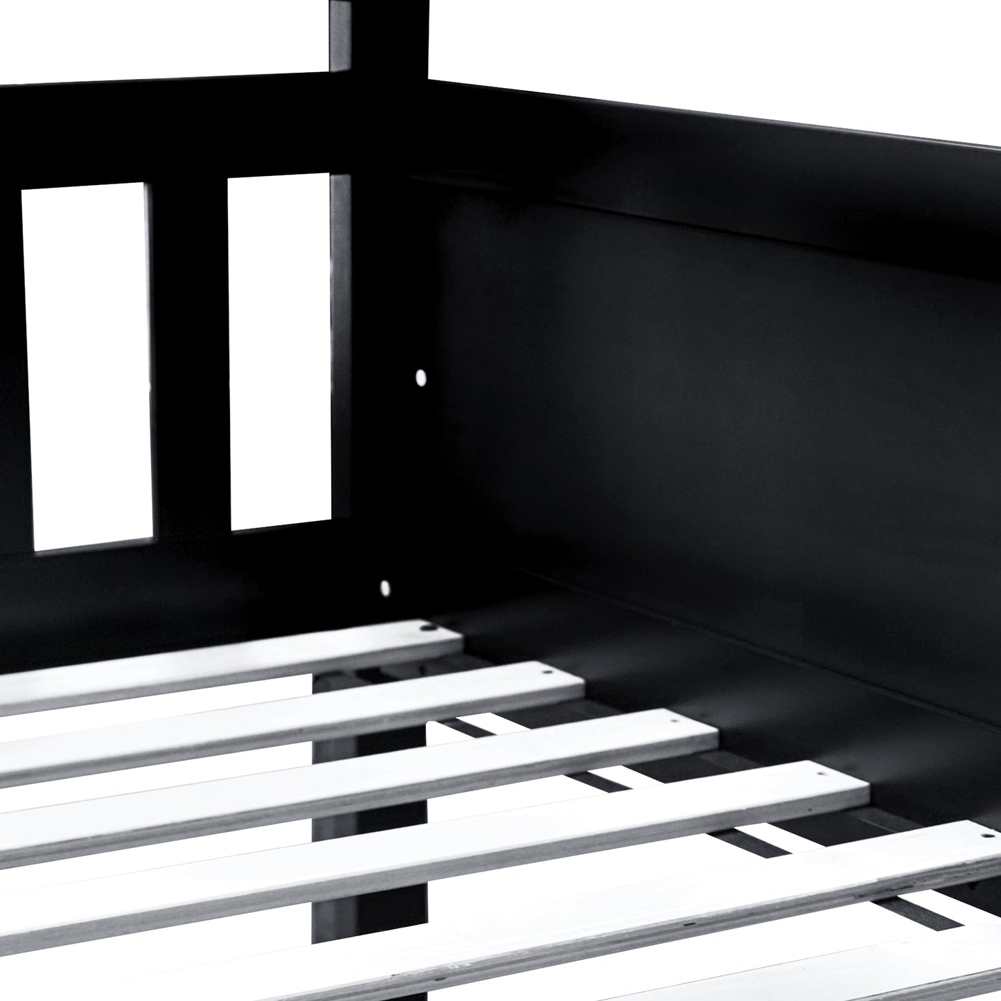 Twin Size Triple Rubber Wood Bunk Bed, with Ladders, Guardrails Detachable Bunk Bed, Twin over Twin over Twin,Black image 3
