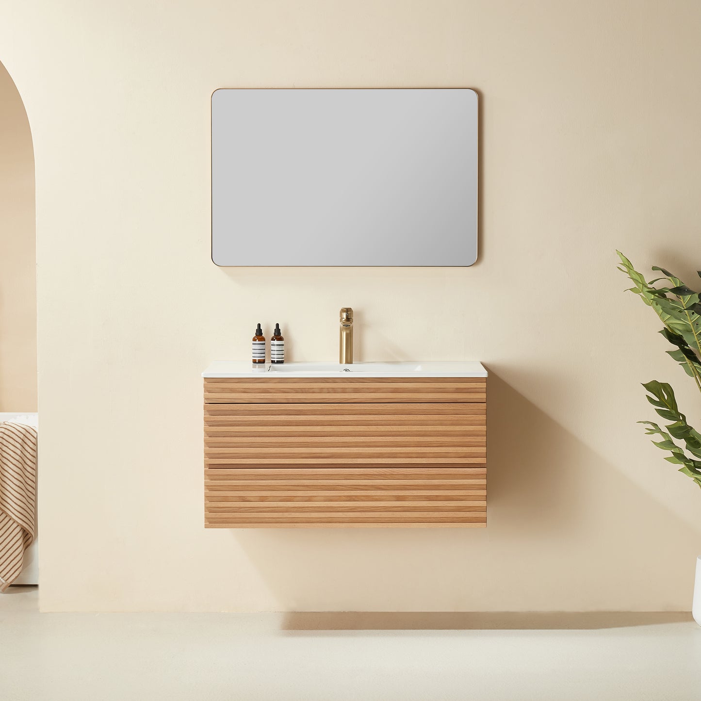 Pre-Assembled 36" Wall Mounted & Floating Single Vanity Cabinet with Ceramic Top (Old SKU W1826P308971) image 1