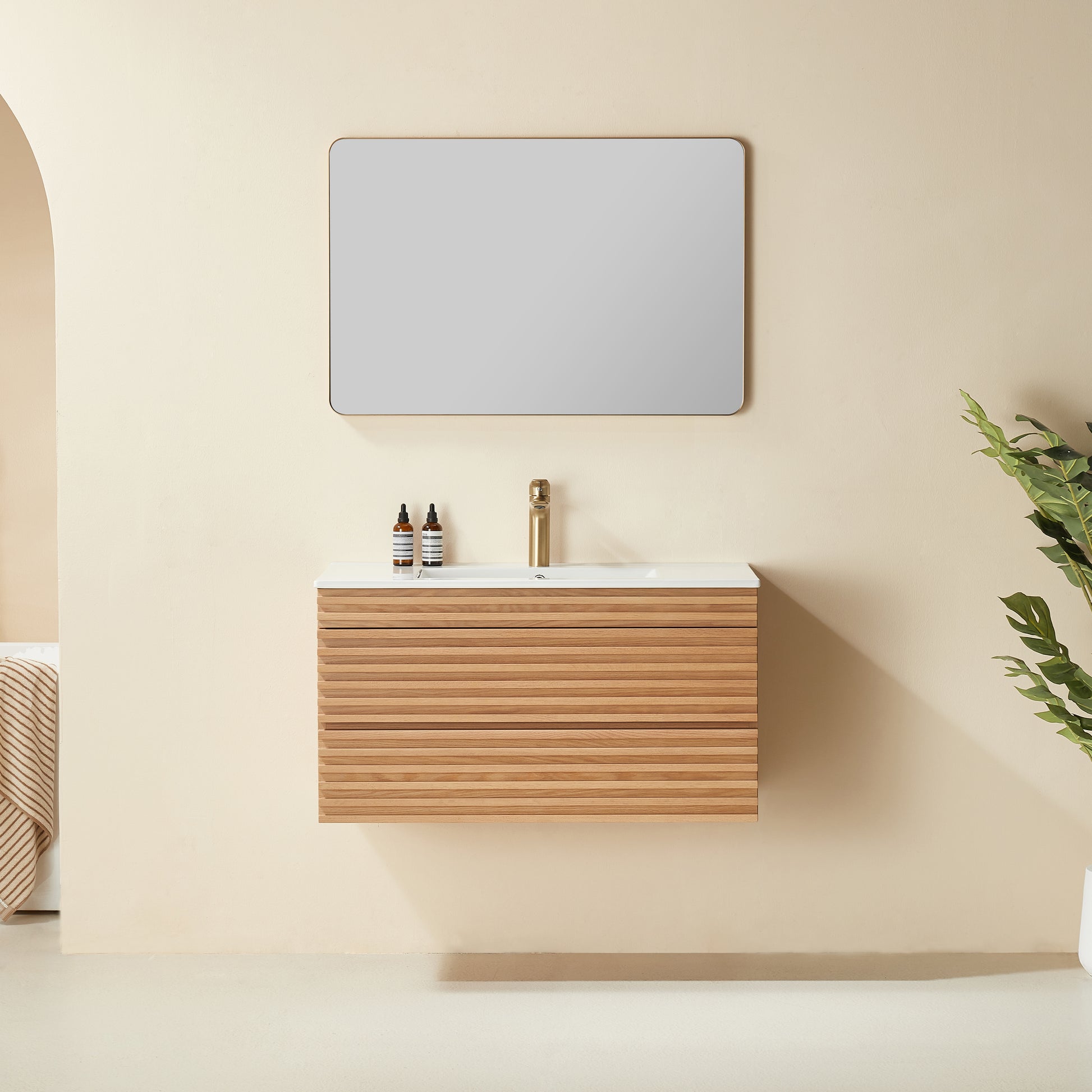 Pre-Assembled 36" Wall Mounted & Floating Single Vanity Cabinet with Ceramic Top (Old SKU W1826P308971) image 1