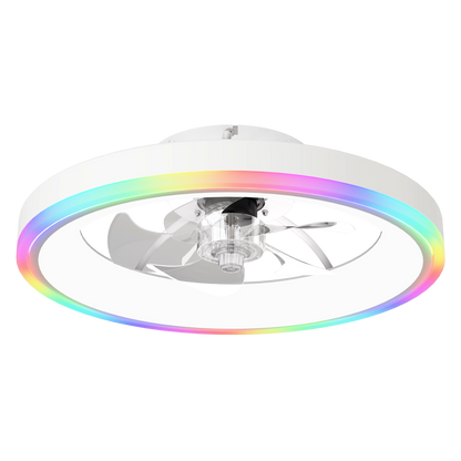 19.7" Modern RGB Ceiling Fan with Lights, Flush Mount Low Profile Fan with Remote & APP, 6-Speed Reversible Silent DC Motor, Dimmable 3000-6500K LED for Bedroom, White image 10