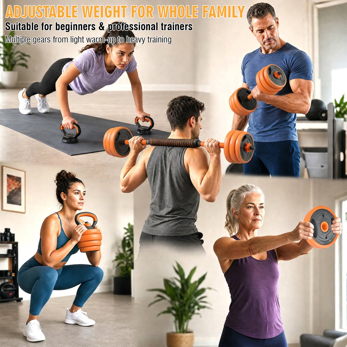 66LB Adjustable Dumbbell Set, 4-in-1 Convertible Weights, Dumbbells, Barbell, Kettlebells for Home Gym Workouts image 9