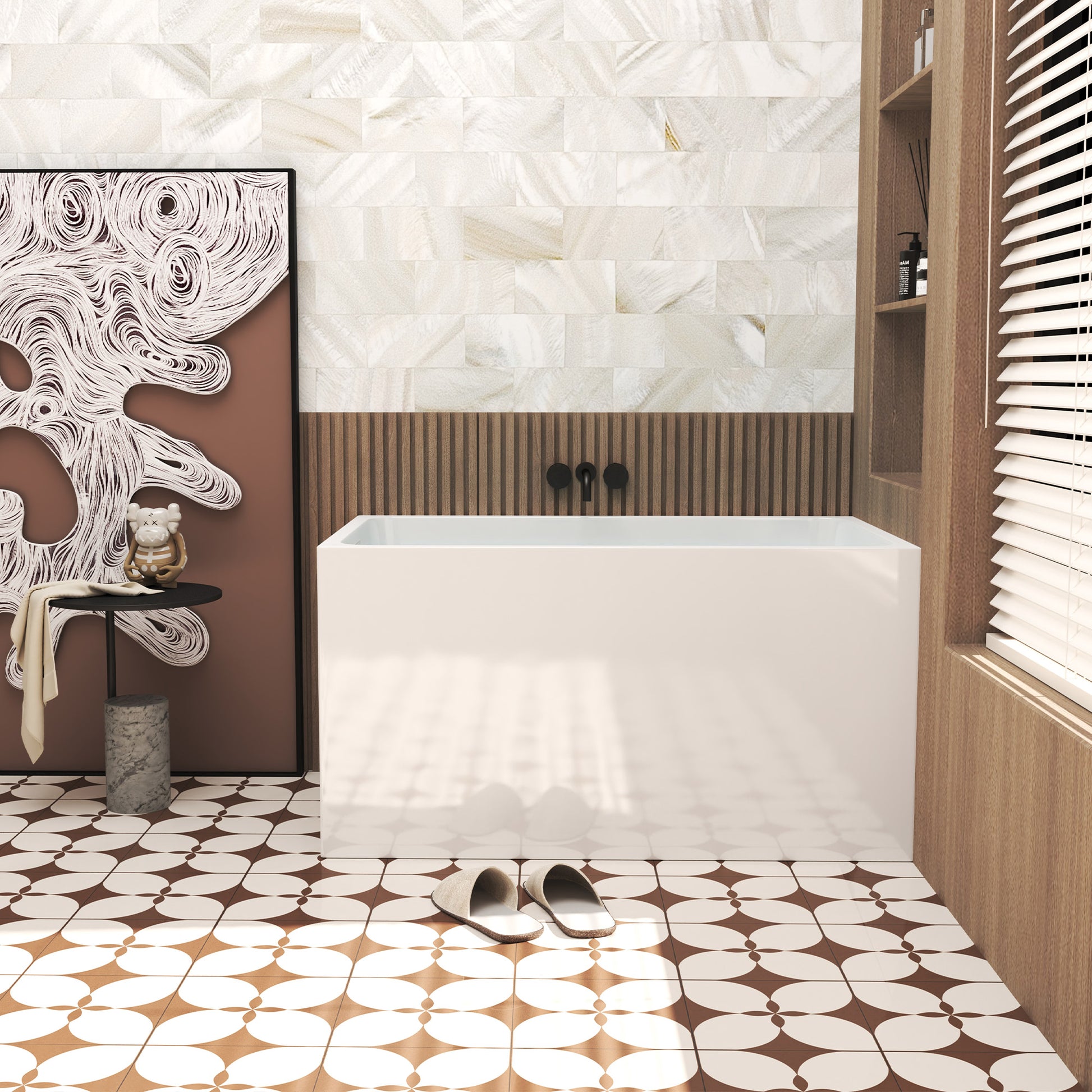 47" Acrylic Freestanding Bathtub with seat: Spacious rectangle Shape, Gloss White Finish, Chrome Overflow & Pop-Up Drain CUPC Certificate image 6
