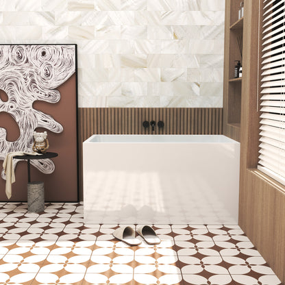 47" Acrylic Freestanding Bathtub with seat: Spacious rectangle Shape, Gloss White Finish, Chrome Overflow & Pop-Up Drain CUPC Certificate image 6