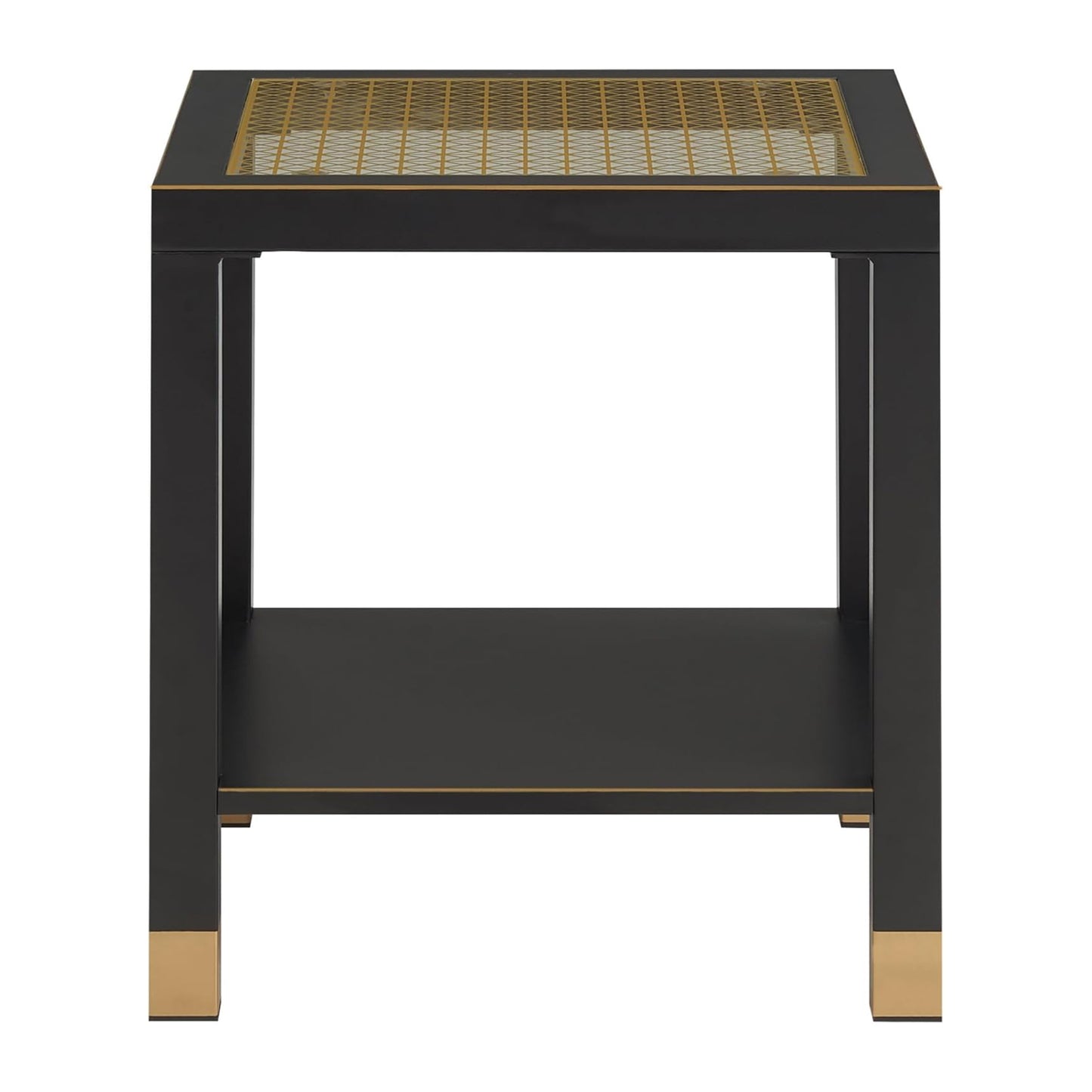 Square Side Table with Shelf, Boho Style Side Table for Living Room, Tempered Glass End Table with Metal Frame, Nightstand for Bedroom, 2-Tier, Black image 5