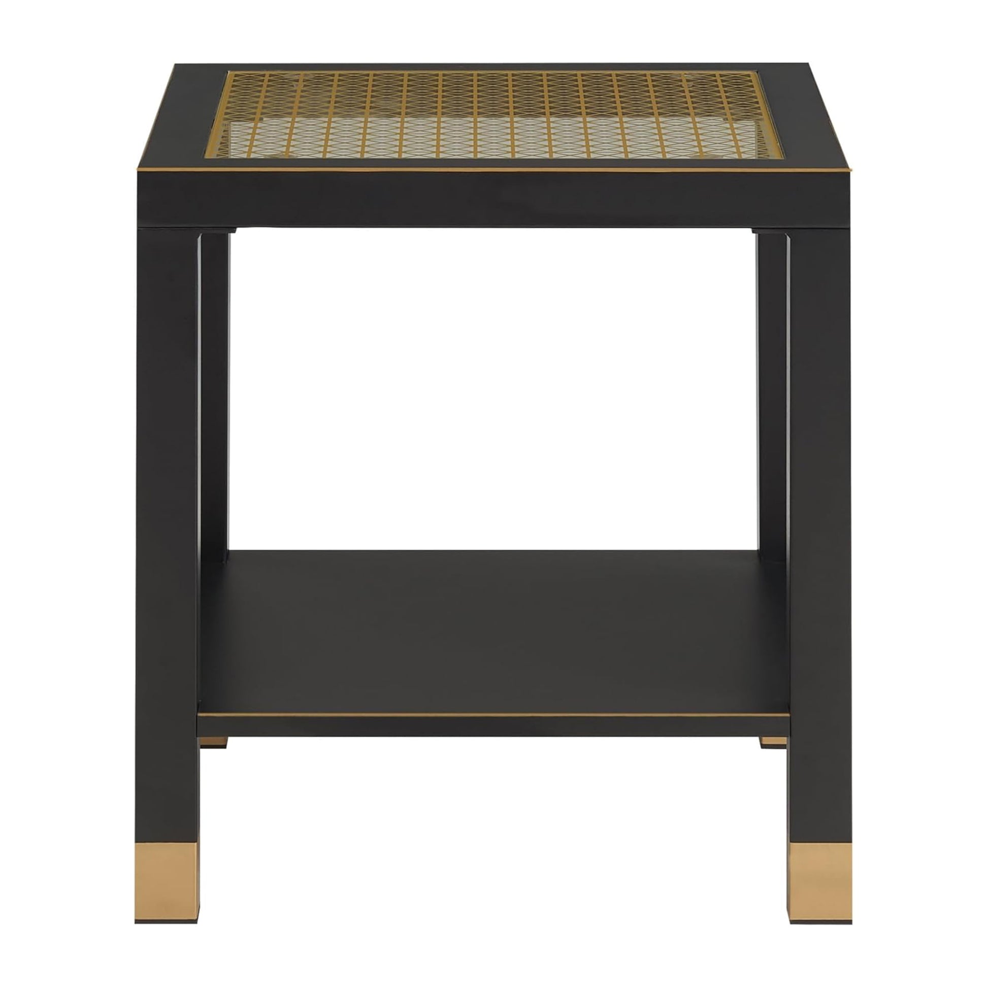 Square Side Table with Shelf, Boho Style Side Table for Living Room, Tempered Glass End Table with Metal Frame, Nightstand for Bedroom, 2-Tier, Black image 5