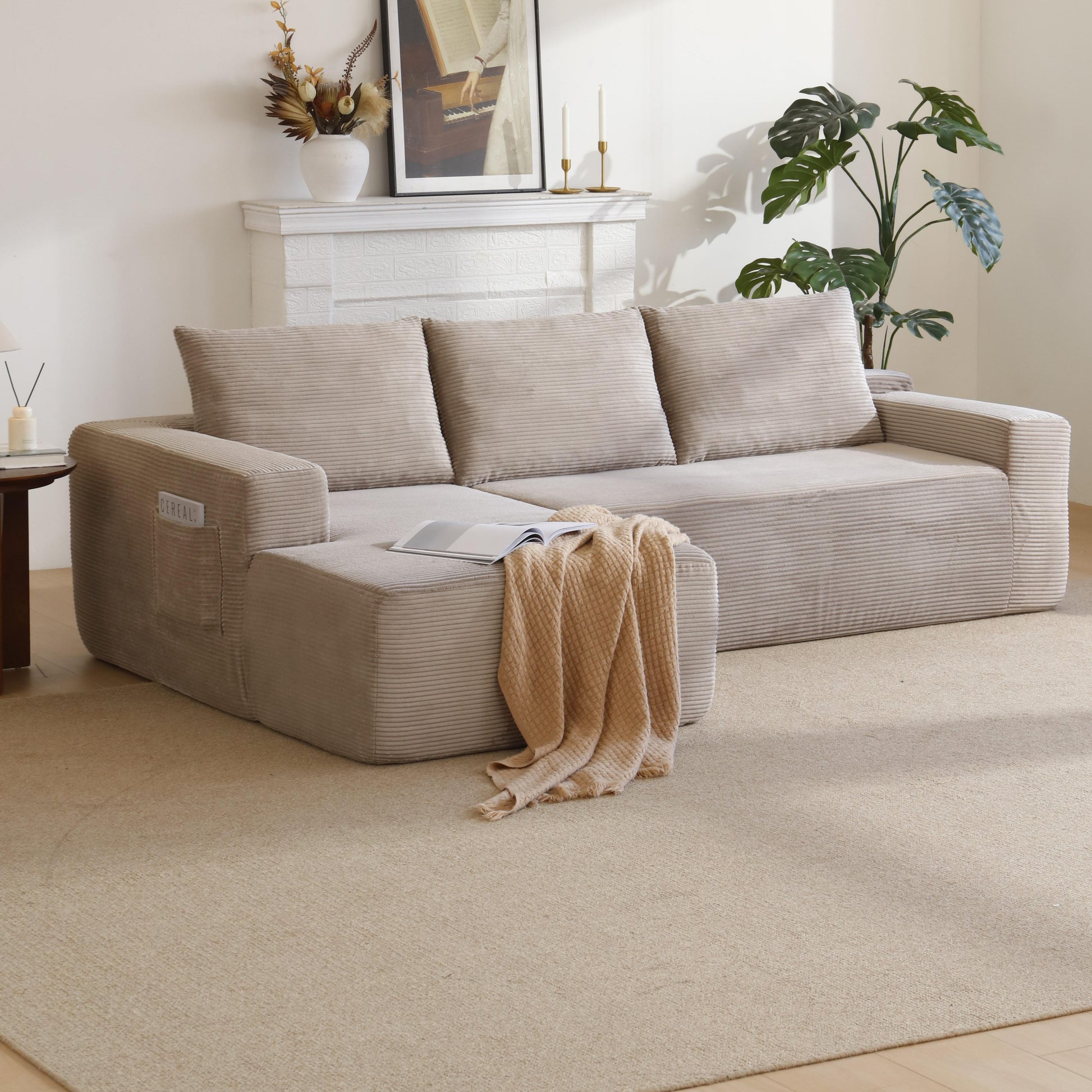 New 96.9"Cloud Sectional Couch with L-Shape Chaise,Modern Modular Sofa with Deep Seat,Upholstered Couches for Living Room Bedroom,No Assembly Required,(Corduroy Fabric),Camel,left image 1
