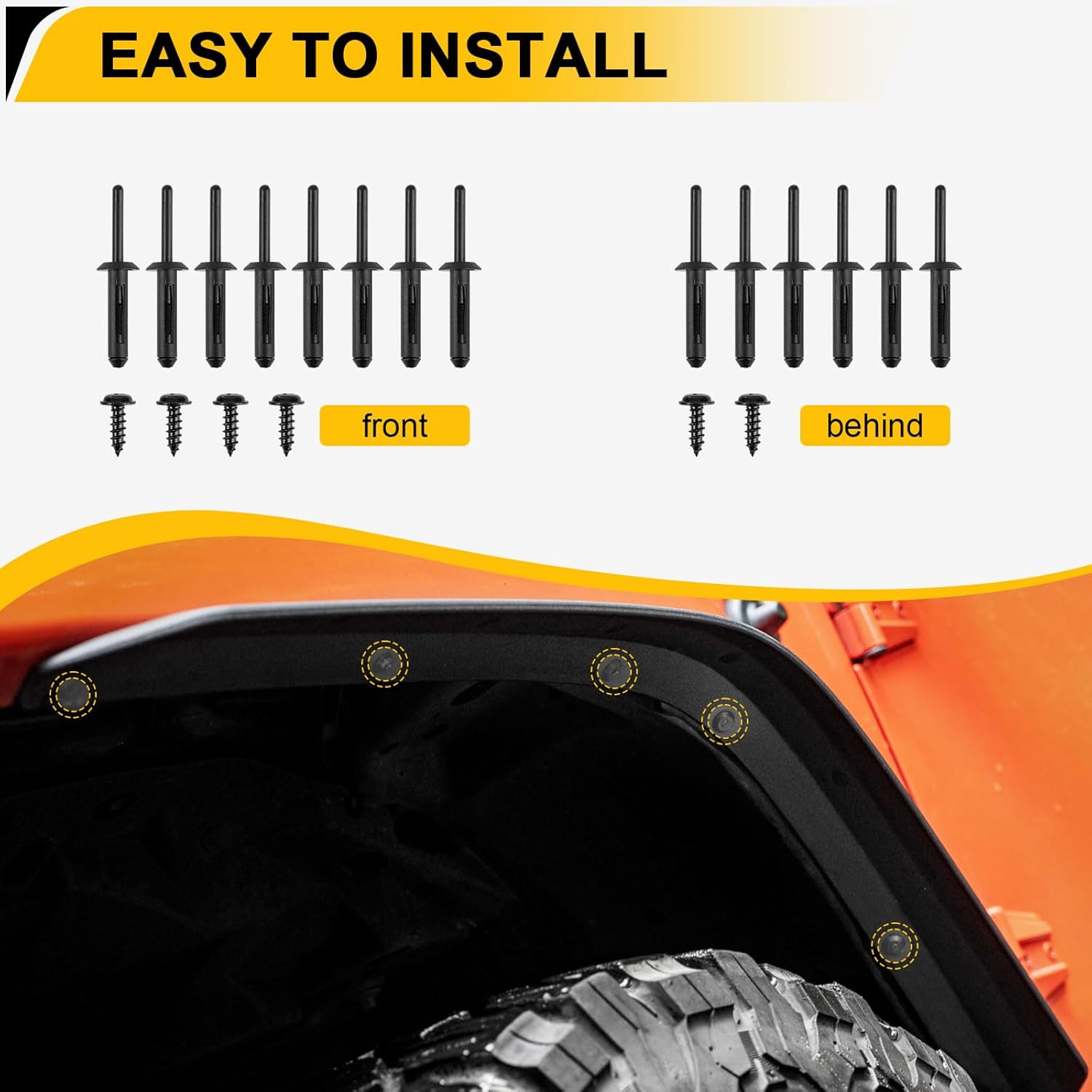 Front & Rear Fender Flares Compatible with 2007-2017 Jeep Wrangler JK JKU, Off-Road Wheel Flares Liner 4 PCS image 6