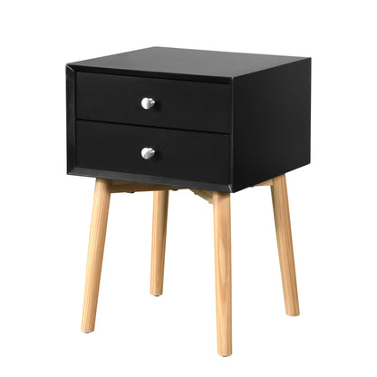 Side Table,Bedside Table with 2 Drawers and Rubber Wood Legs, Mid-Century Modern Storage Cabinet for Bedroom Living Room, Black image 2