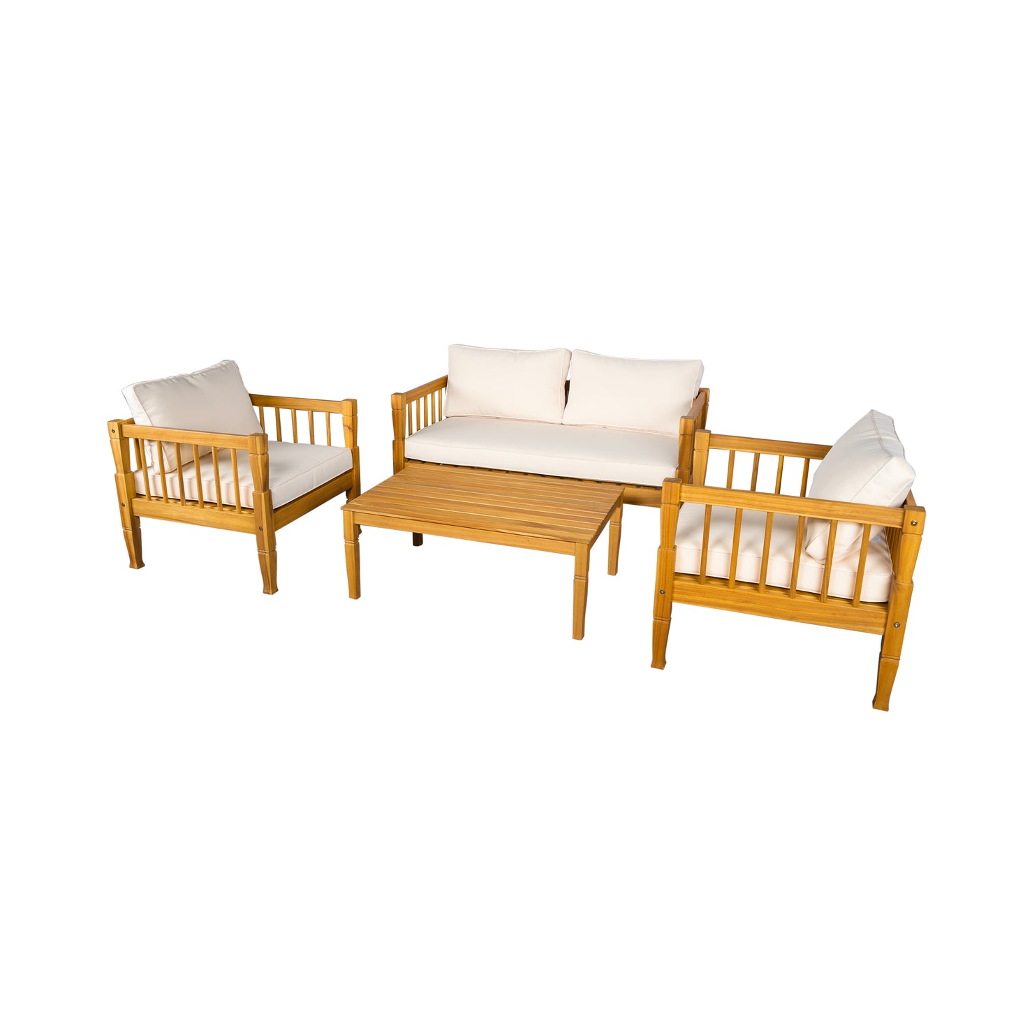 4-Piece Patio Furniture Set, Outdoor Furniture with coffee table, Patio Conversation Set Deep Seating with Thick Cushion for Backyard Porch Balcony,Teak finish image 6