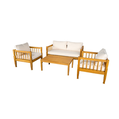 4-Piece Patio Furniture Set, Outdoor Furniture with coffee table, Patio Conversation Set Deep Seating with Thick Cushion for Backyard Porch Balcony,Teak finish image 6