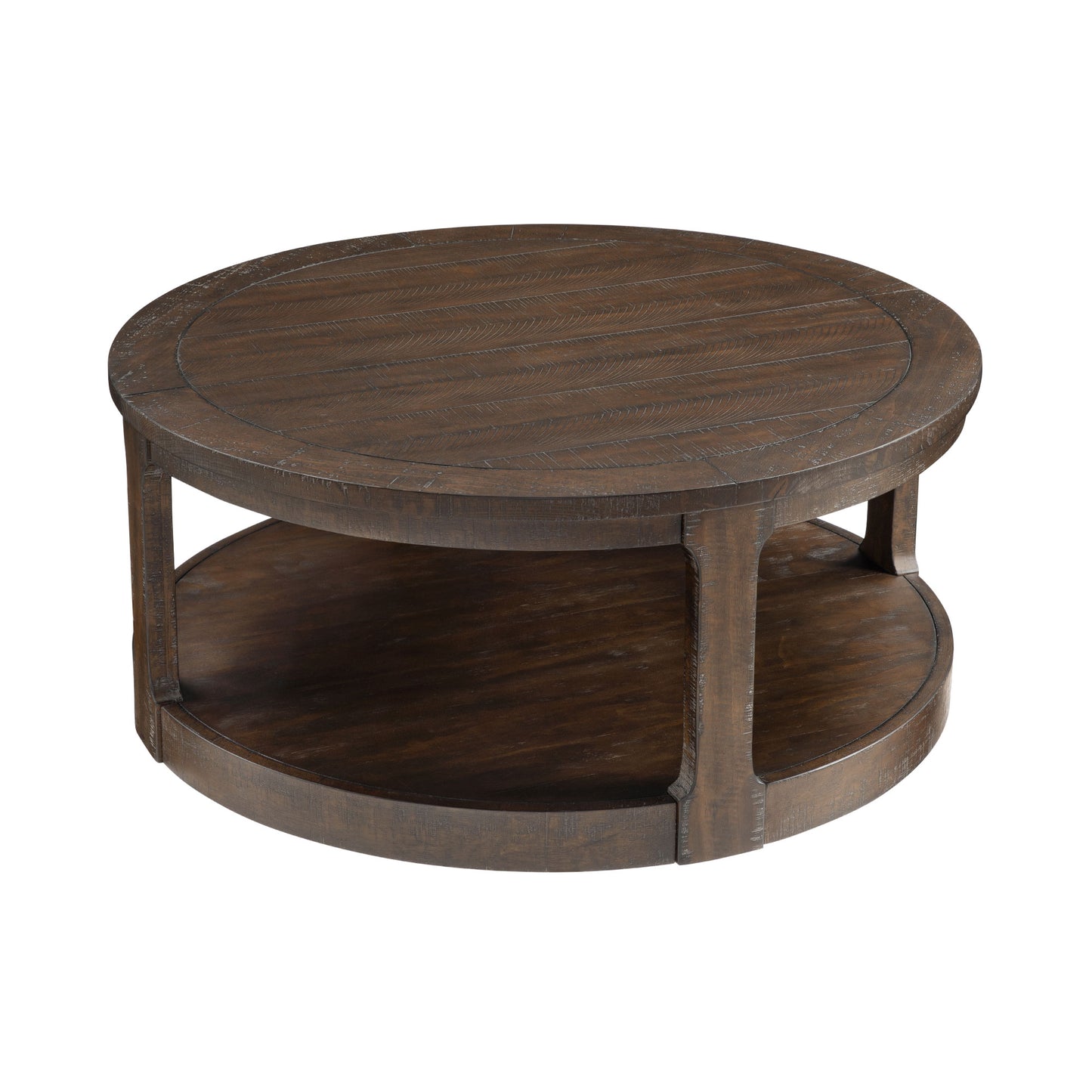 40inch Large Curved 2 Tier Traditional Round Circle Wooden Center Coffee Table,Mid Century Rounded Table with Wheels,Rustic Style Table for living Room,Office,Apartment,Brown image 2