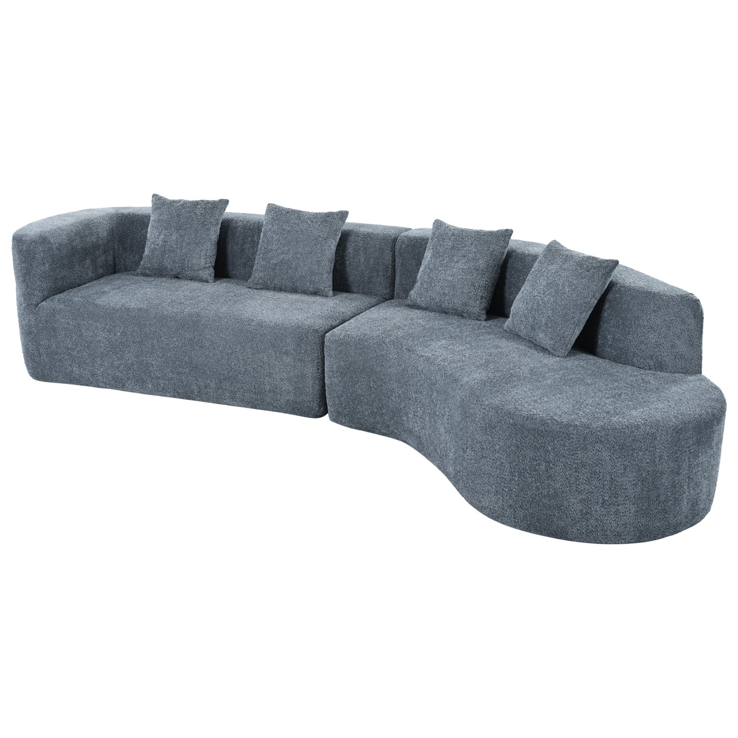 U_Style 132" Modern Sectional Sofa with Curved Design, 2-Piece Chenille Modular Couch with 4 Pillows, Plush Sponge & Spring Cushion, Large Sponge Modular Sofa for Living Room image 6