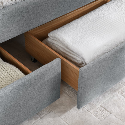 Queen Size Daybed with Two Drawers Trundle Upholstered Sofa Bed, with Vertical Stripes Linen Fabric, Grey (86.5"x65"x30") image 9