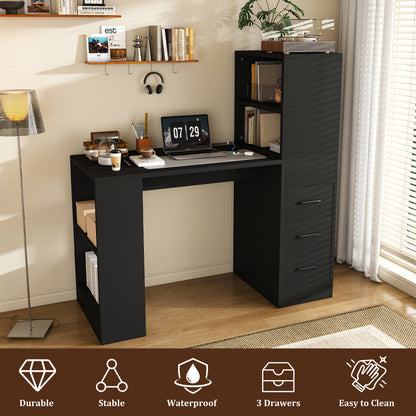 Black Computer Desk with 4-in-1 Socket, the Desk with 3 Slide Drawers and 4 Storage Levels, the Wooden Desk is Suitable for a Variety of Places image 5