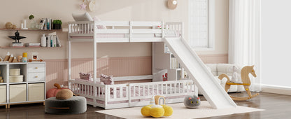 Twin Over Full Bunk Bed with Slide, Storage Staircase, Pine Solid Wooden Bunk Bed with Safety Guardrails,White (Old Sku W504S00185) image 11