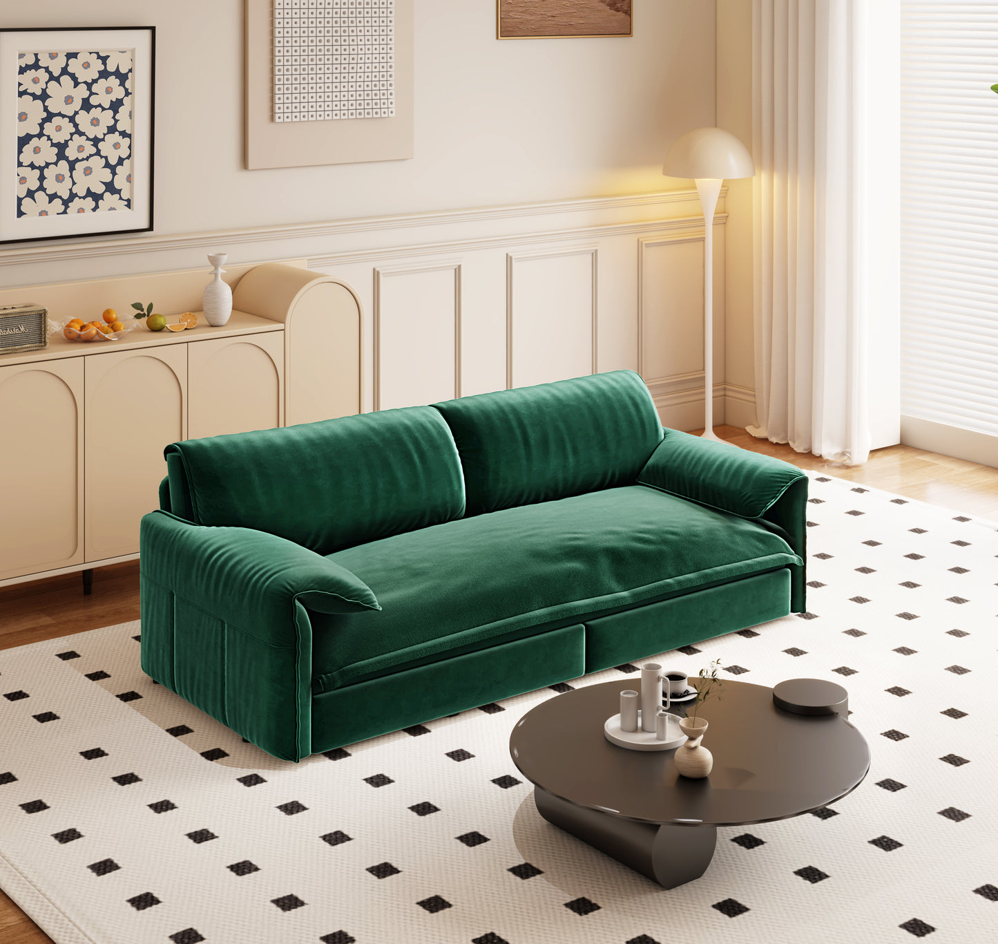 66" Queen Pull Out Sofa Bed, 3-in-1 Convertible Sleeper Sofa with Side Storage,Multi-Functional Velvet Loveseat Bed for Living Room,Bedroom,Apartment(Old Sku:W1885S00046/W1885S00116/W1885S00224) image 4