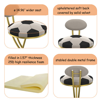 Football Print Bar Stools Set of 2 Upholstered Counter Height Barstool for Kitchen Island S-shaped Velvet Metal Dining Chairs (Gold Frame & Creamy White Back) image 11