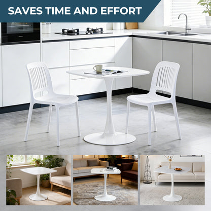 White Square Tulip Table for 2-3 Person, 24" Small Dining Table with Metal Pedestal Base, Modern Kitchen Table for Small Space, Apartment, Bistro, Cafe, Office & Living Room, Matte White MDF Top image 6