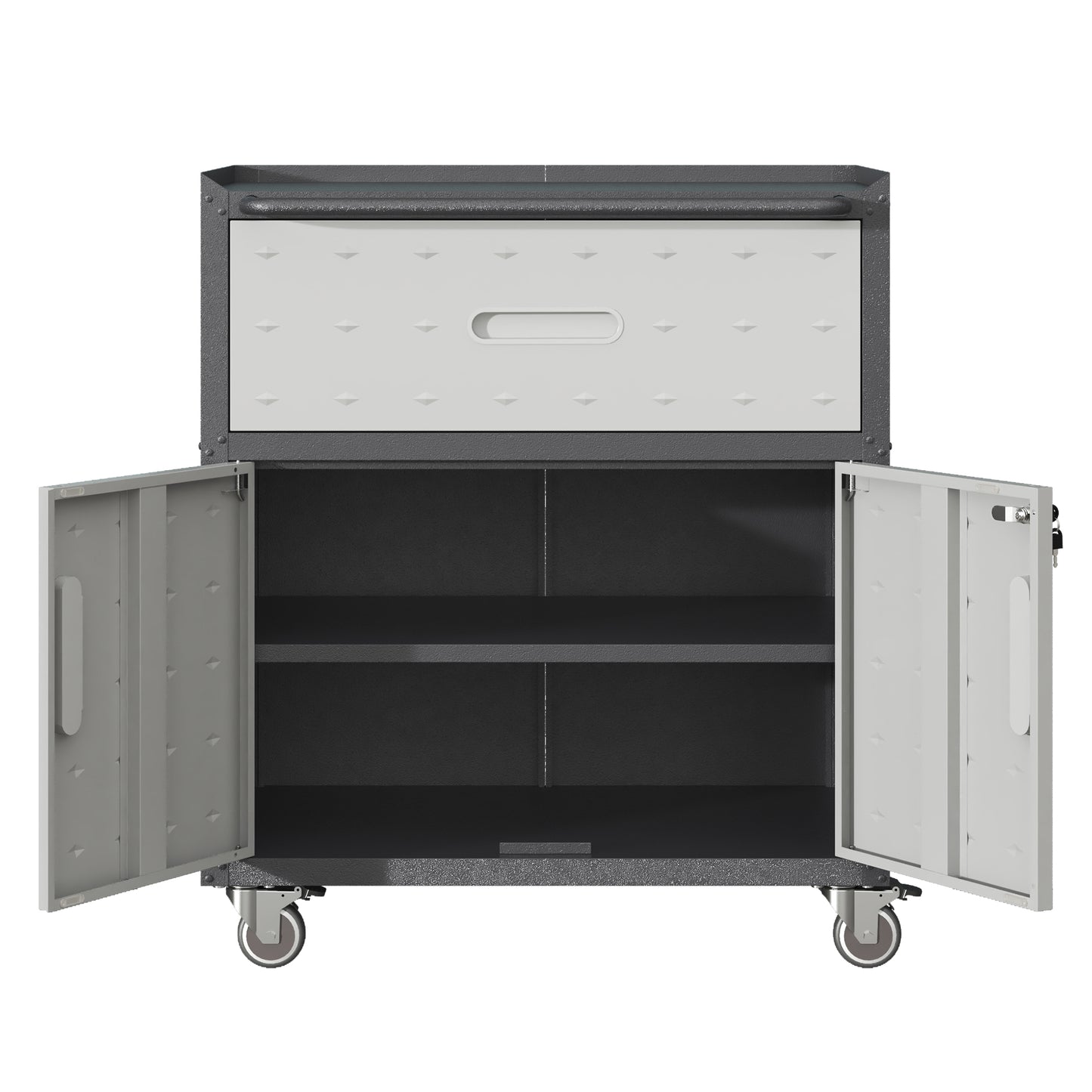 Sturdy and Durable Metal Tool Cabinet for Garage with Wheels - Mobile Heavy-Duty Storage Cabinet with 1 Drawer and 2 Locking Doors, Rolling Tool Storage Cabinet, Black and Gray image 4