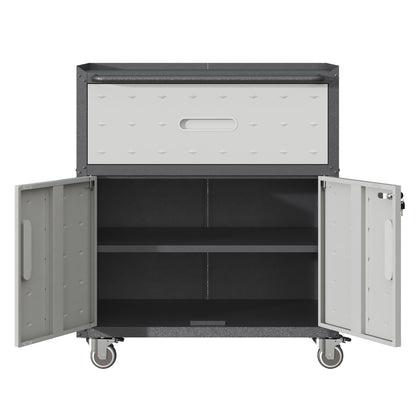 Sturdy and Durable Metal Tool Cabinet for Garage with Wheels - Mobile Heavy-Duty Storage Cabinet with 1 Drawer and 2 Locking Doors, Rolling Tool Storage Cabinet, Black and Gray image 4
