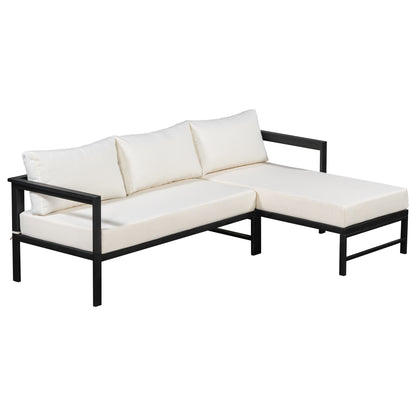 U_style Outdoor L-Shaped Sofa with Iron Frame,Weather-Resistant Patio Sofa Set with Ultra-Thick Cushions,Comfortable Seating for 3,Ideal for Patio, Balcony,and Garden image 12
