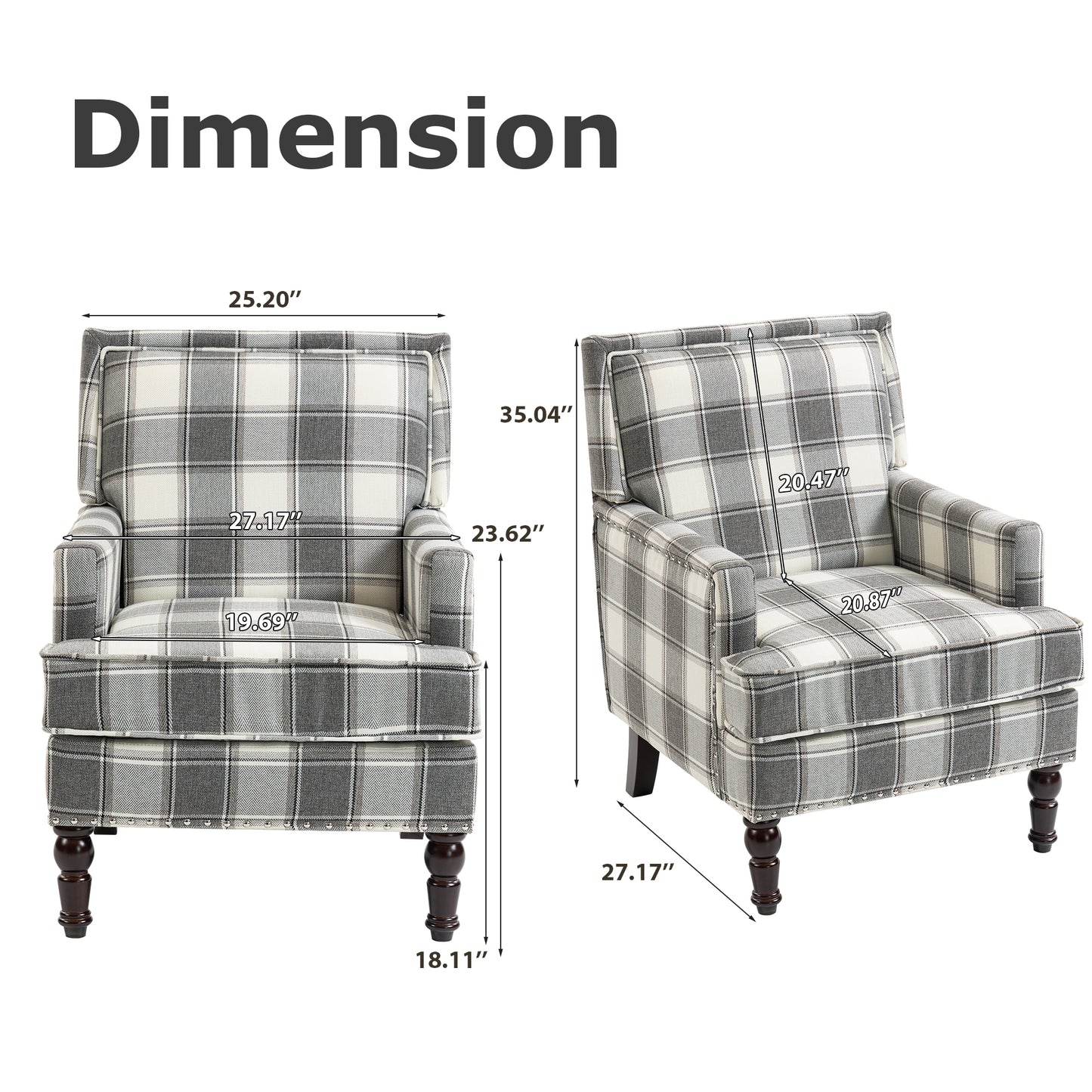 Upholstered Accent Chair, Vintage Armchair with Grey Linen Fabric and Nailhead Trim for Living Room image 10