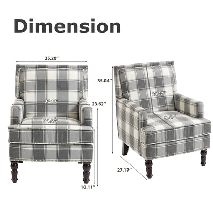 Upholstered Accent Chair, Vintage Armchair with Grey Linen Fabric and Nailhead Trim for Living Room image 10
