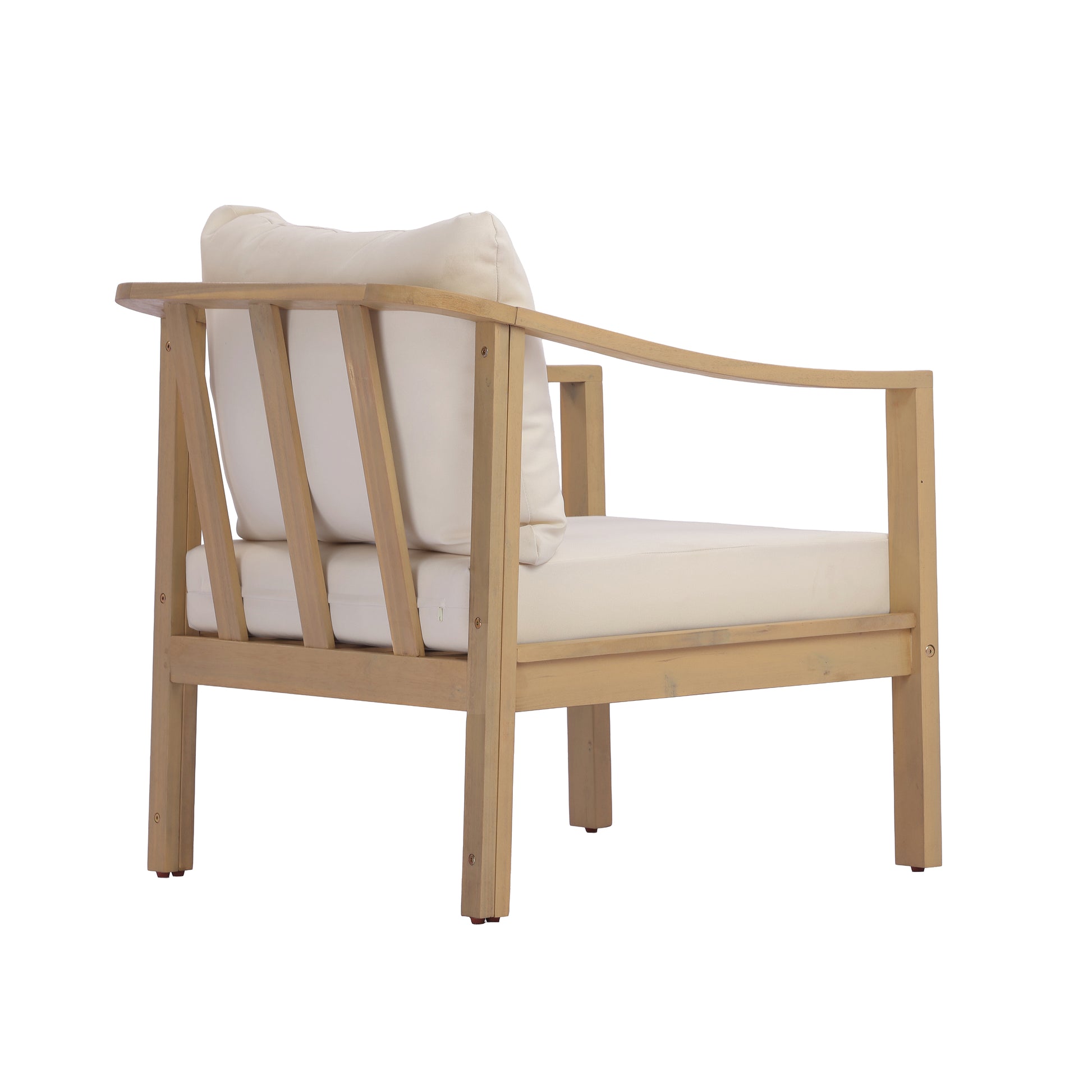 Acacia wood patio furniture club chair,26.38" deep seat design with soft cushion, slatted wood backrest,suitable for porches,gardens,backyards,and balconies (Light Teak+Cream Cushion) image 6