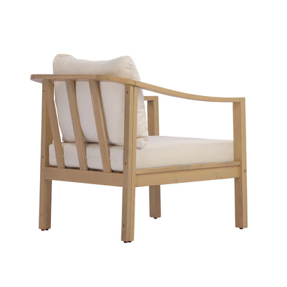 Acacia wood patio furniture club chair,26.38" deep seat design with soft cushion, slatted wood backrest,suitable for porches,gardens,backyards,and balconies (Light Teak+Cream Cushion) image 6