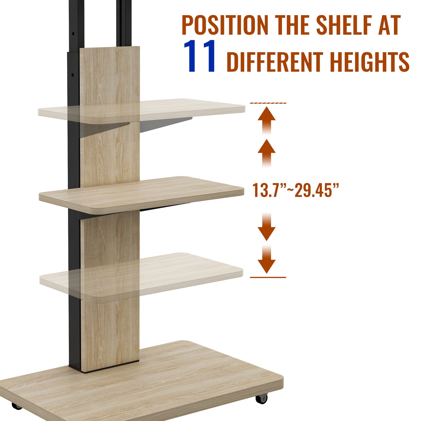 TV Stand with Shelf for Living Room, Bedroom,Offices,Mobile TV Cart for 32-75 inches,Floor Stand with Mount on Lockable Wheels,Natural image 6