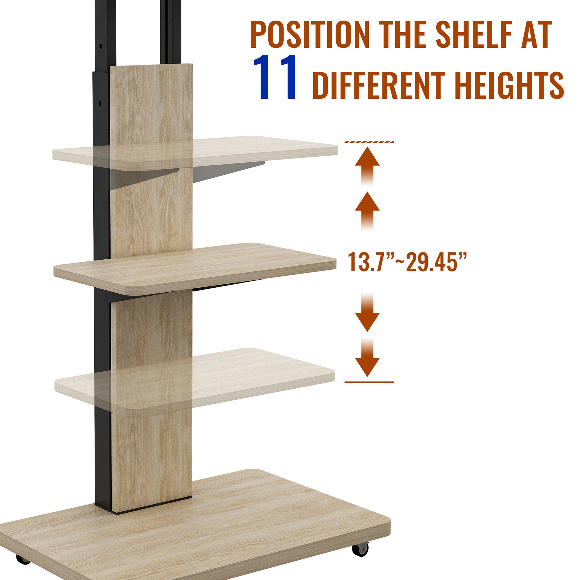 TV Stand with Shelf for Living Room, Bedroom,Offices,Mobile TV Cart for 32-75 inches,Floor Stand with Mount on Lockable Wheels,Natural image 6