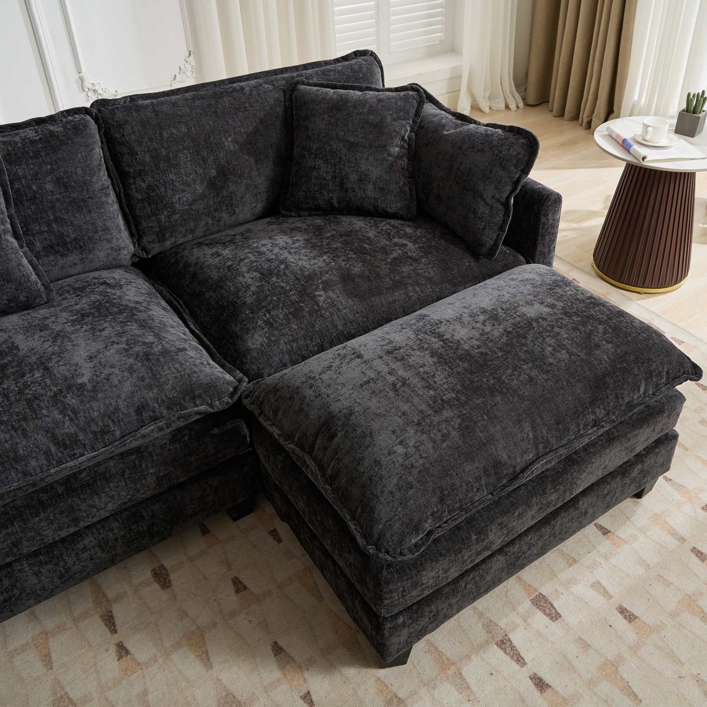 Cloud Sofa Armrests only, Modern Sectional Couch, for Living Room Bedroom and Apartment, Comfy Double Layer Upholstered Seat Cushion, Breathable Chenille Fabric, Black image 4