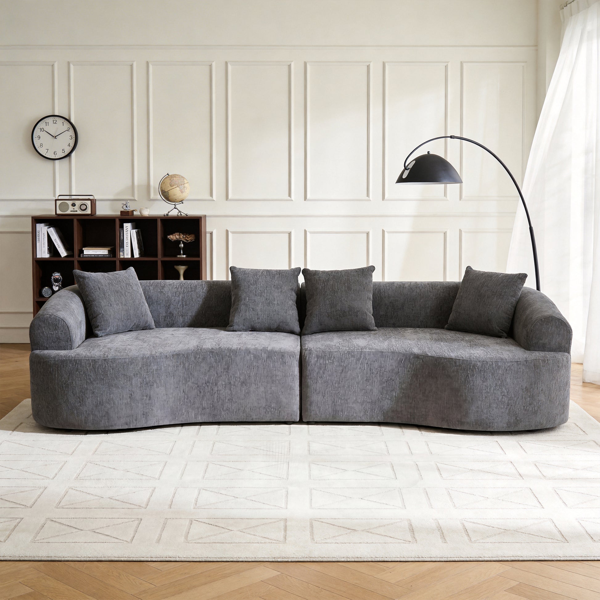 Curved Boneless Sofa,Compression Modular 108'' Sectional,Grey High-Density,Couches Sleeper for Living Room Bedroom Apartment Lounge,Chenille image 2