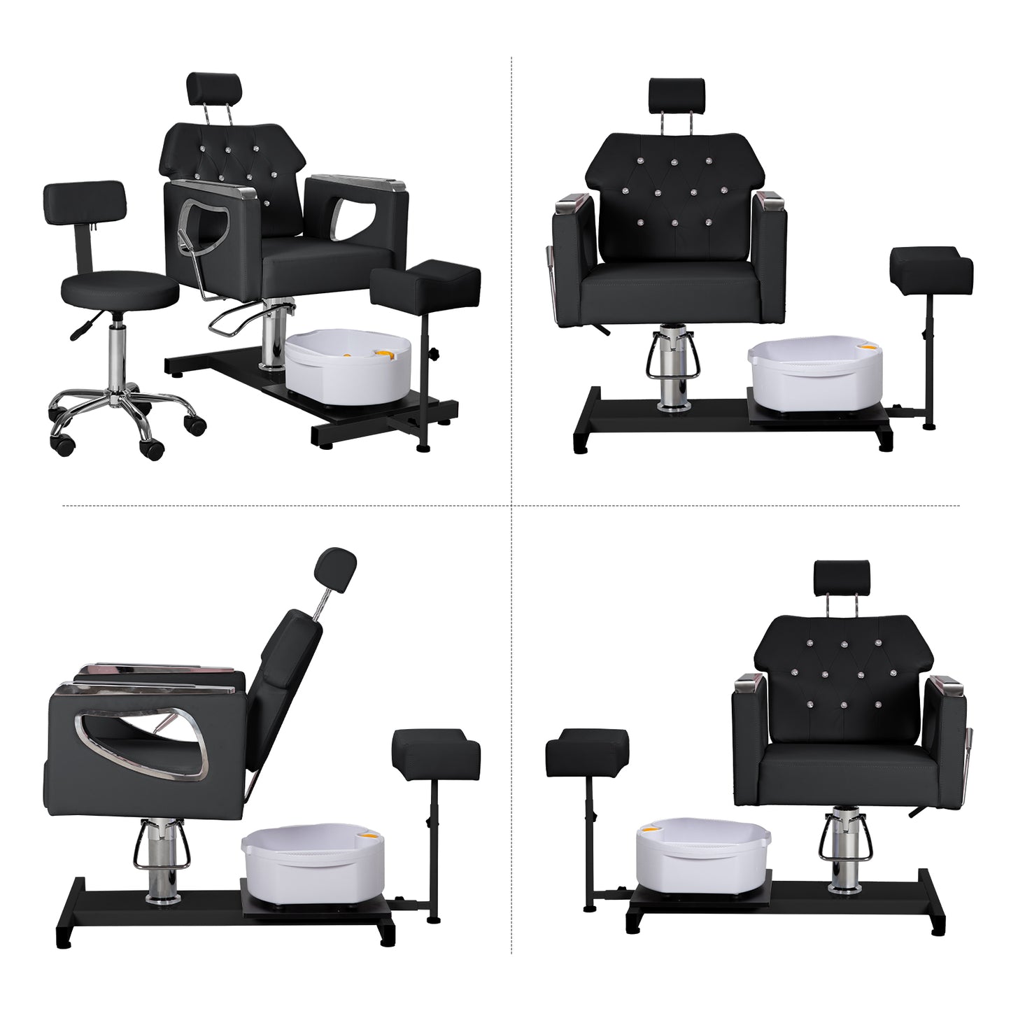 Pedicure Chair No Plumbing,Reclining Pedicure Station Unit with Adjustable Height and 360 Swivel,Hydraulic Foot Spa Chiar with Footrest and Massage Foot Bath, Black image 3