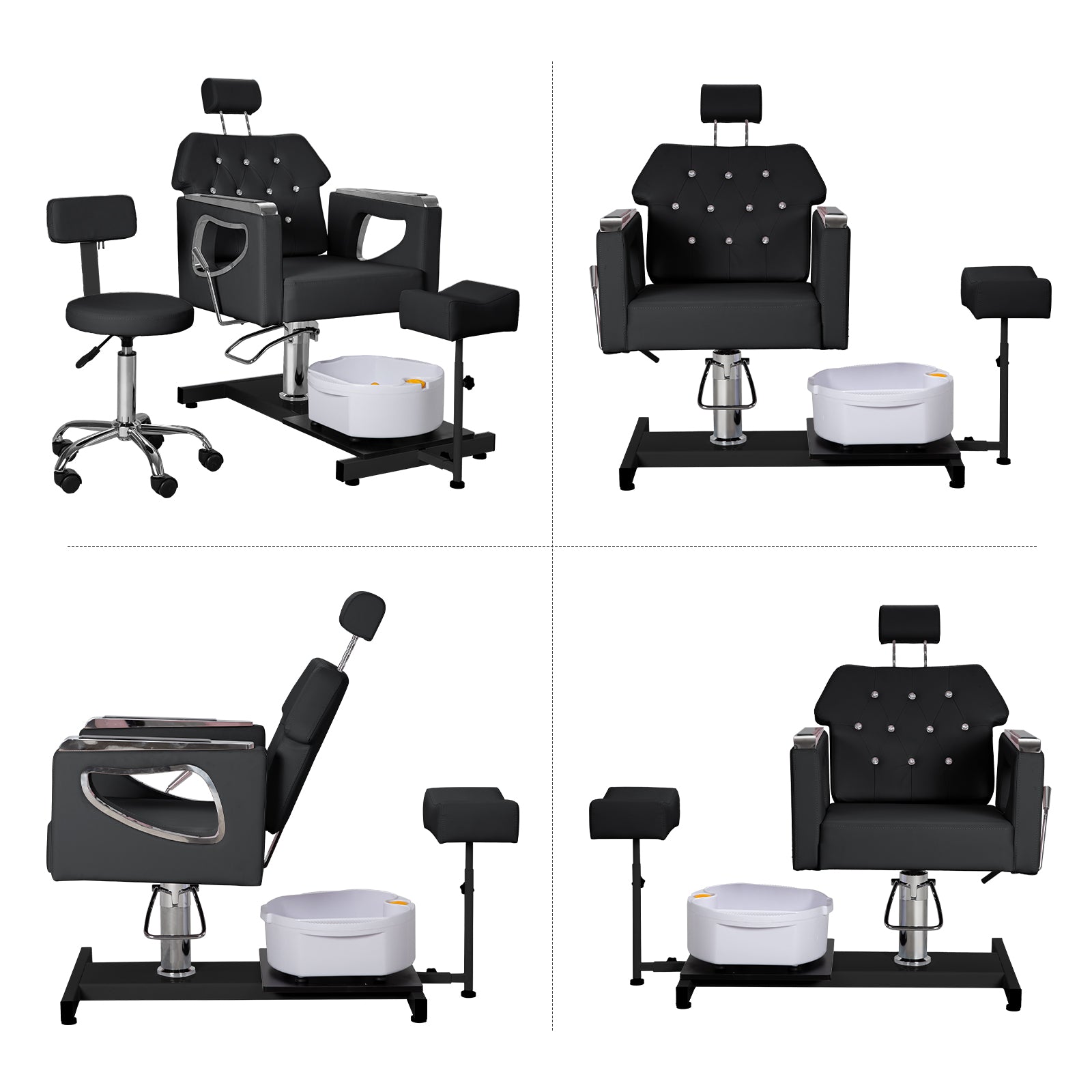 Pedicure Chair No Plumbing,Reclining Pedicure Station Unit with Adjustable Height and 360 Swivel,Hydraulic Foot Spa Chiar with Footrest and Massage Foot Bath, Black image 3