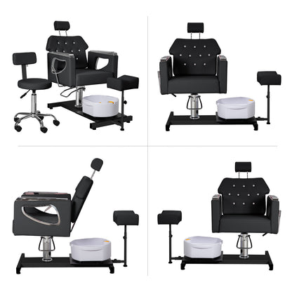 Pedicure Chair No Plumbing,Reclining Pedicure Station Unit with Adjustable Height and 360 Swivel,Hydraulic Foot Spa Chiar with Footrest and Massage Foot Bath, Black image 3