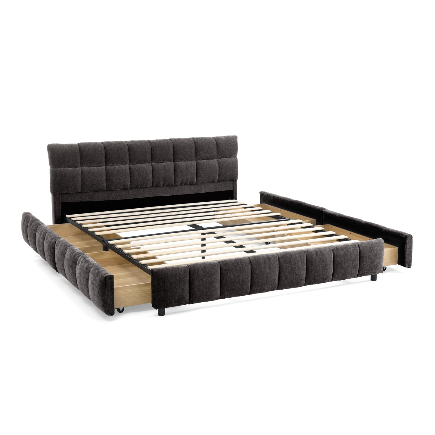Queen Size Upholstered Bed,comfortable upholstered bed frame, Chenille fabric, with headboard and solid bed frame. With drawer for storage.-Dark Gray(88.5''*68.5''*31'') image 8