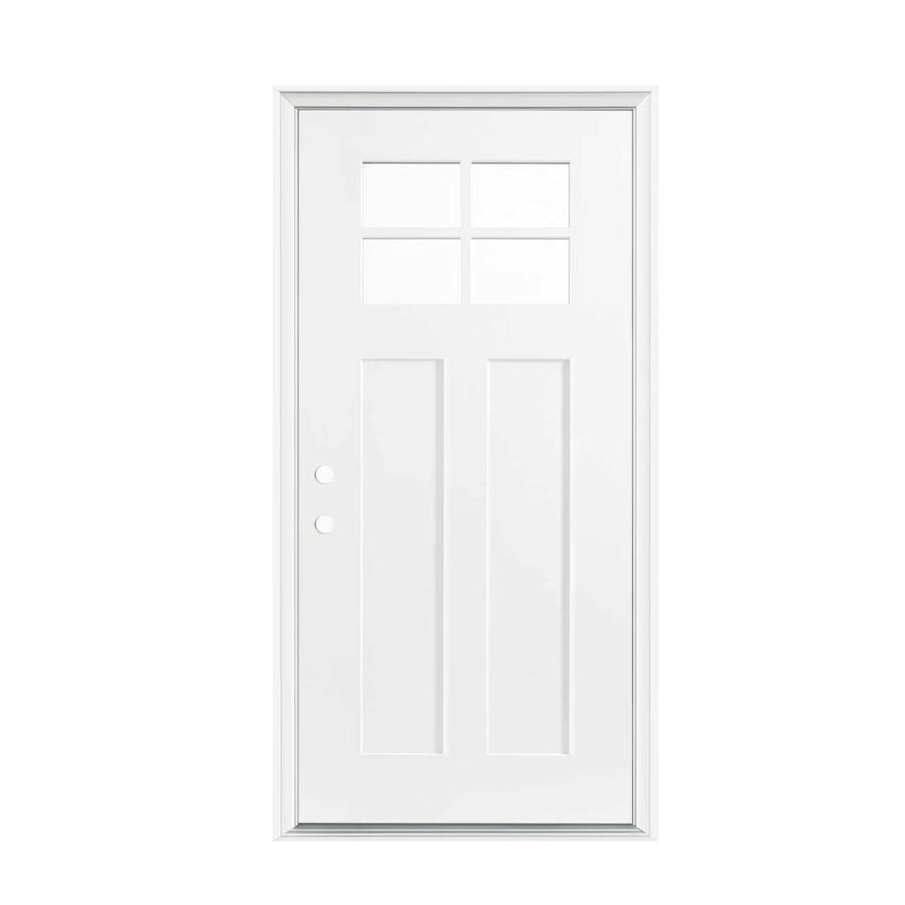 36"x80" Fiberglass Front Door with White 4-9/16" PVC Frame,Right-Hand Inswing Exterior Door with Brickmould,Contemporary minimalist smooth skin with clear glass for Home Entrance, White image 3