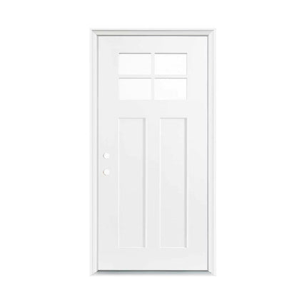 36"x80" Fiberglass Front Door with White 4-9/16" PVC Frame,Right-Hand Inswing Exterior Door with Brickmould,Contemporary minimalist smooth skin with clear glass for Home Entrance, White image 3