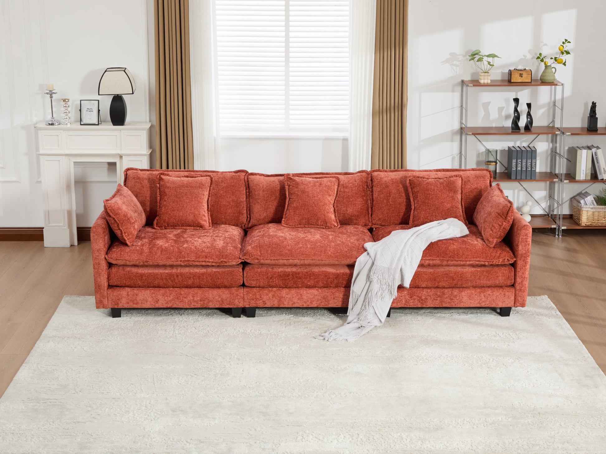 Cloud Sofa 3 Seats (Ottoman is not included), Modern Sectional Couch, for Living Room Bedroom and Apartment, Comfy Double Layer Upholstered Seat Cushion, Breathable Chenille Fabric,Orange,SS5013OG image 3
